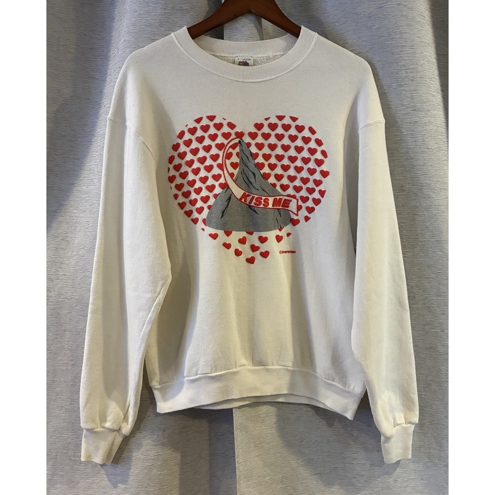 Vintage Kiss Me Valentine's Day Crewneck Sweater Size Large USA